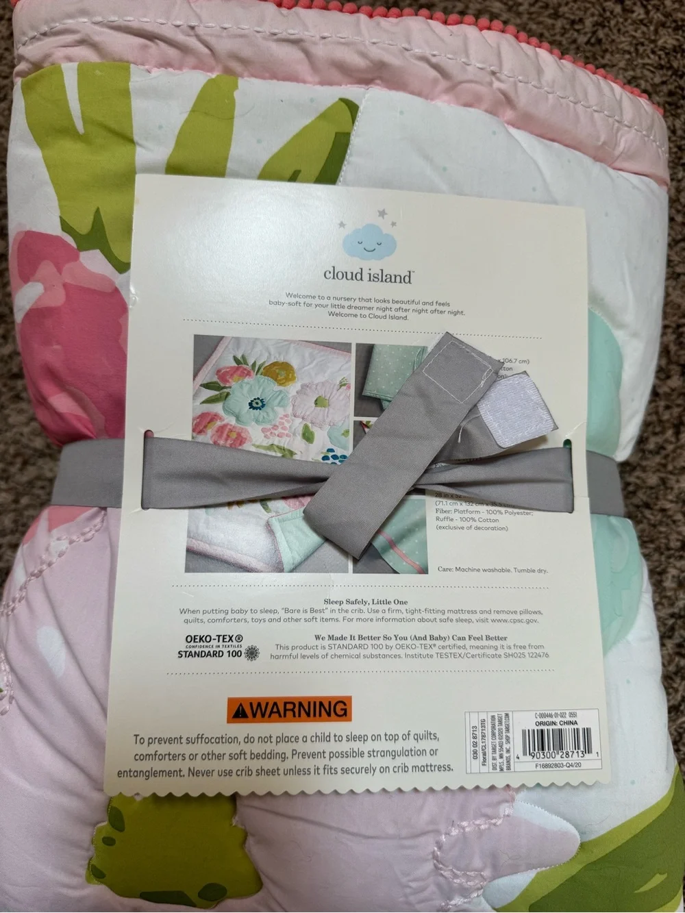 cloud island Pink & Aqua Floral Nursery Crib Quilt Set